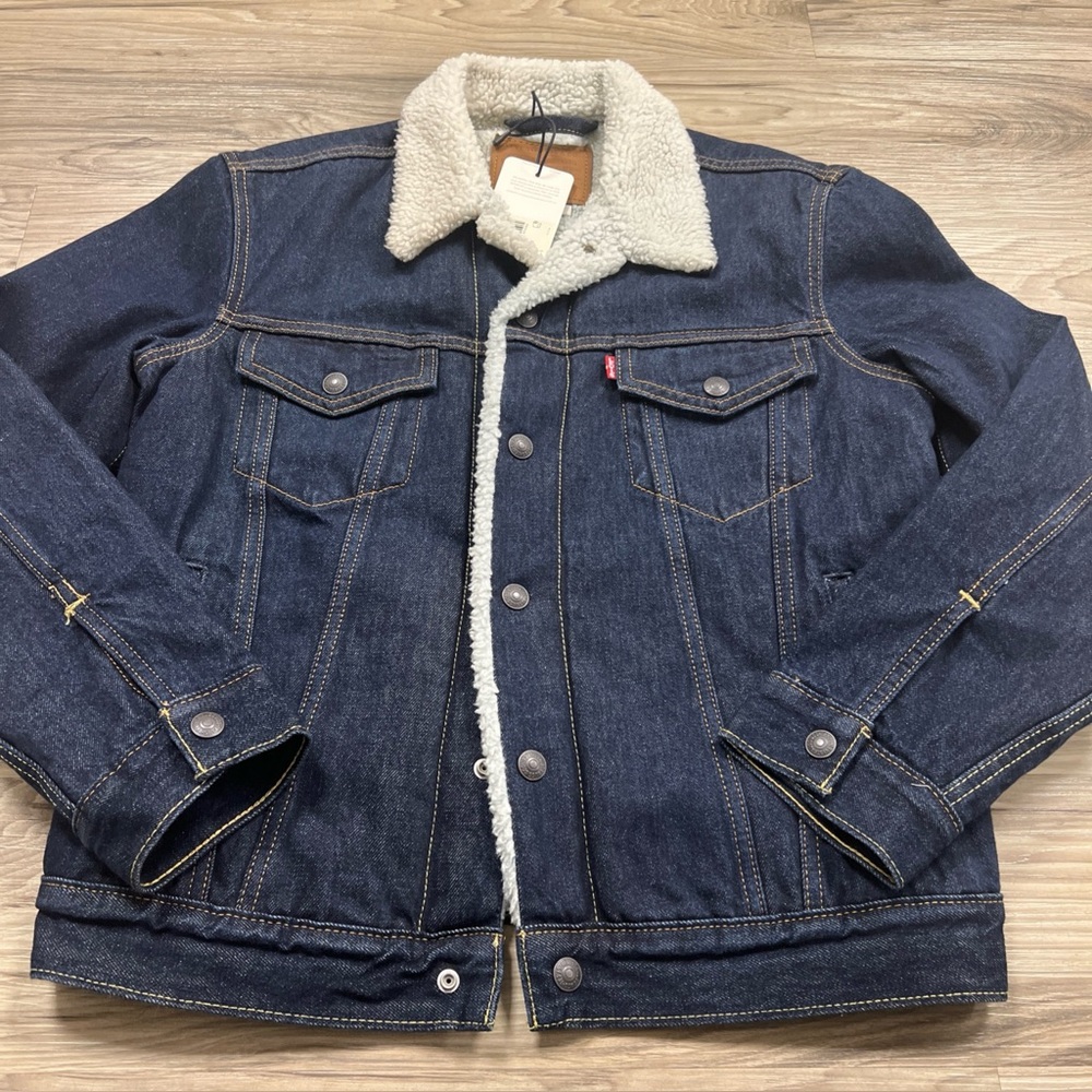Levi's Premium Type III Sherpa Trucker Jacket Rockridge Blue Men Small 163650084